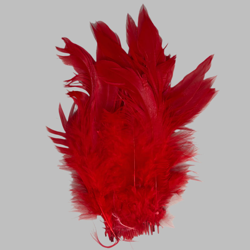 Red strung schlappen feathers with long pointed tips