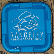 Blue plastic tray with Rangeley logo and "REGION SPORTS SHOP" text