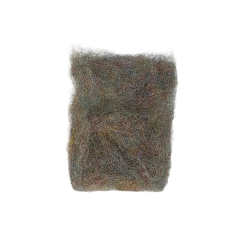 Gray and olive Sow-Scud dubbing fibers tuft