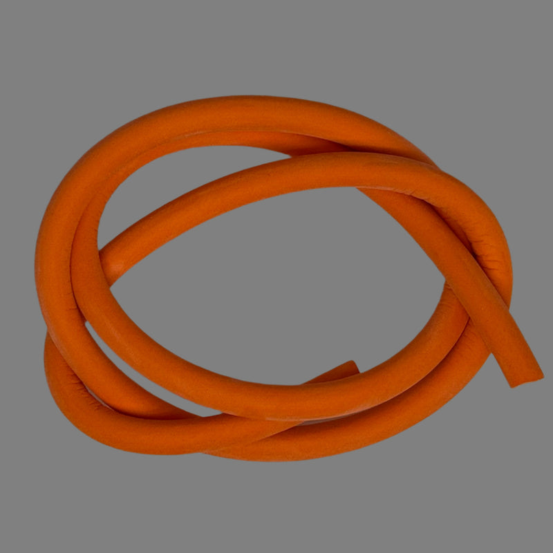 Foam tubing set with looped orange tubing and a protruding end