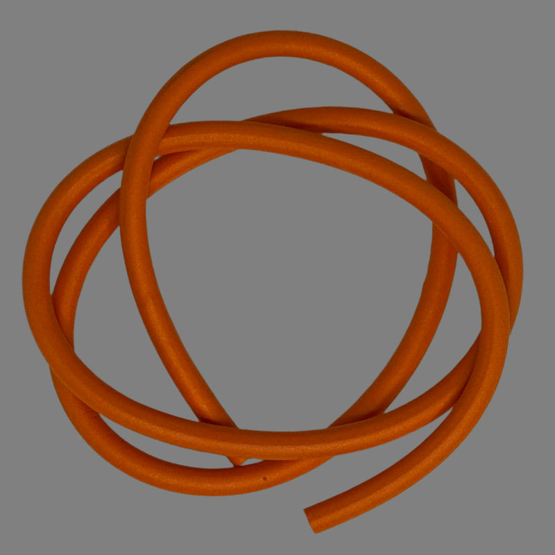 Foam tubing set with looped orange cords and short straight end pieces