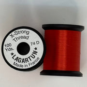 Red thread spool with winding and circular label