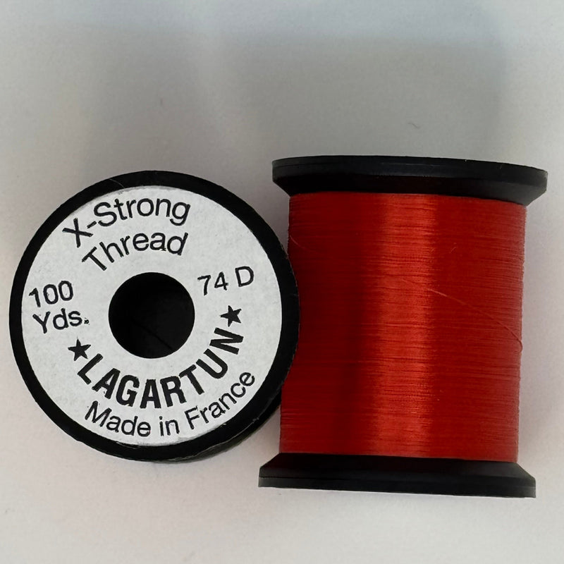 Red thread spool with winding and circular label
