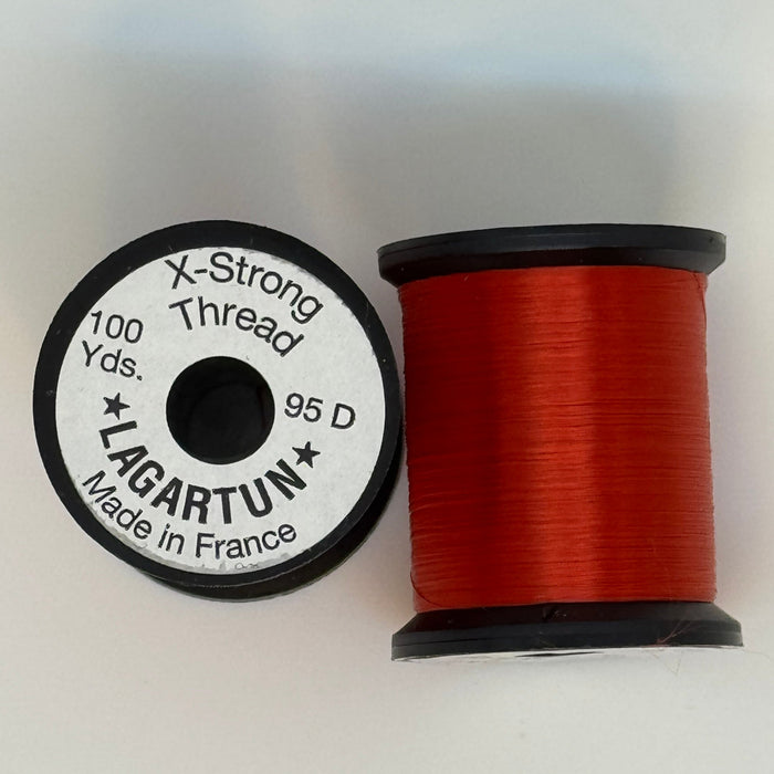 Spools of red thread from two angles side by side