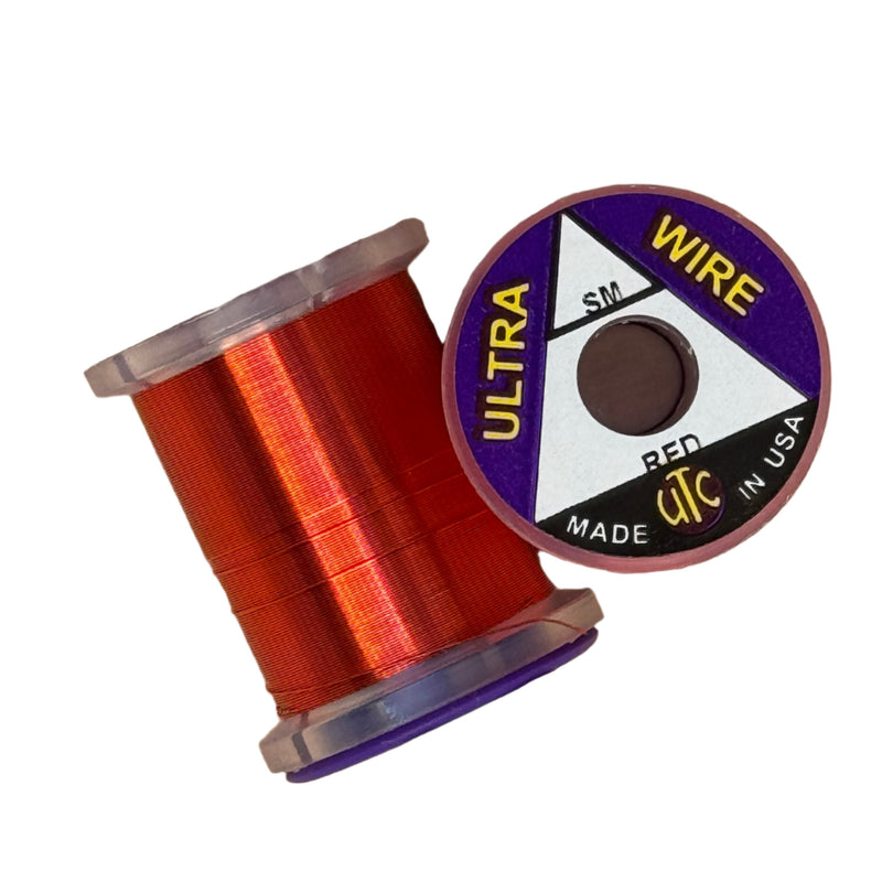 Red wire spool with Ultra Wire reel label