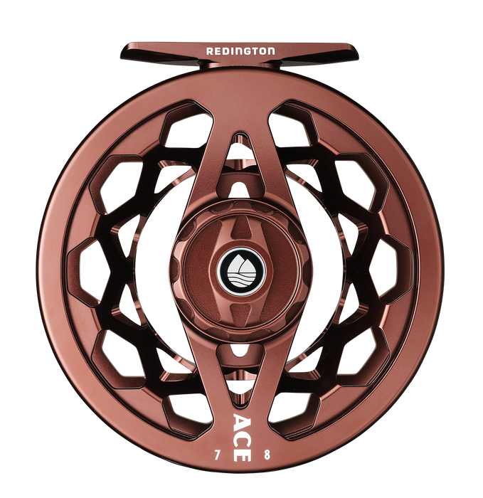 Tobacco brown reel with black and grey checkered background