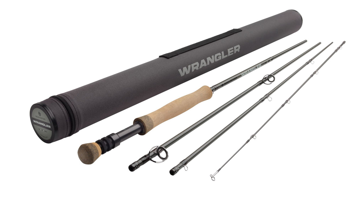 Fishing rod and tube set with cork handle and black rod grips
