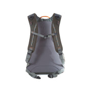 Fishpond Ridgeline backpack back view, gray shell with padded straps and buckles
