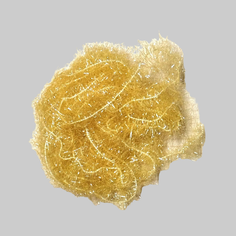 Rumpf ESTAZ tinsel trim swatch in metallic pale gold yellow, round patch