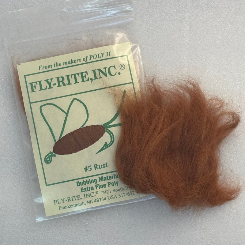 Fly dubbing material packet with rust orange fibers