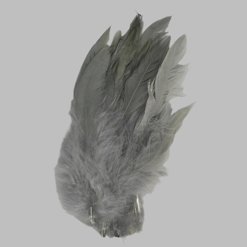 Gray strung schlappen feathers with pointed tips