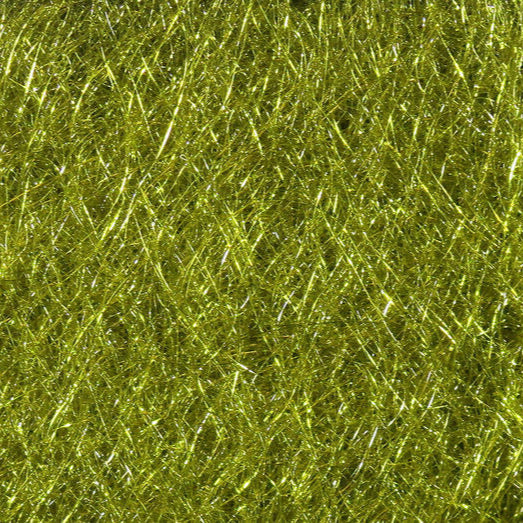 Hareline TriLobal dubbing, olive-to-lime green shimmering fibers