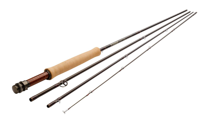 Sage Classic R8 fly rod with cork handle and black graphite shaft, four sections