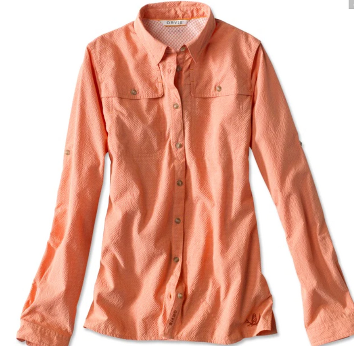 melon colored fishing shirt with long sleeves