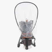 Chest pack with orange-trim mesh net cover and adjustable shoulder straps