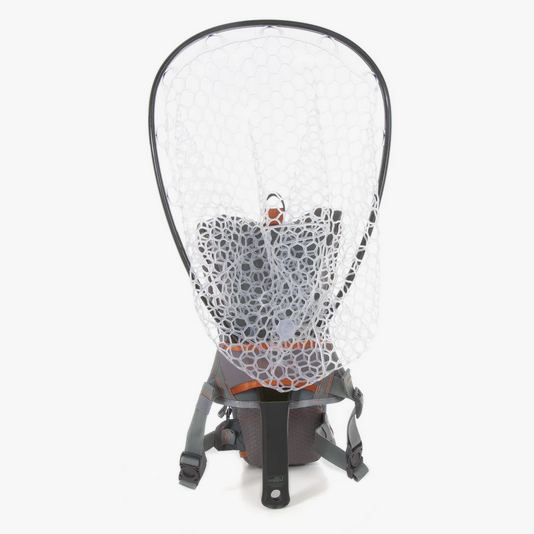 Chest pack with orange-trim mesh net cover and adjustable shoulder straps