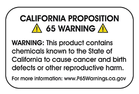 Turkey wing quill product warning label with California 65 Warnings text