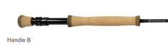 Fishing rod handle with cork grip and black reel seat