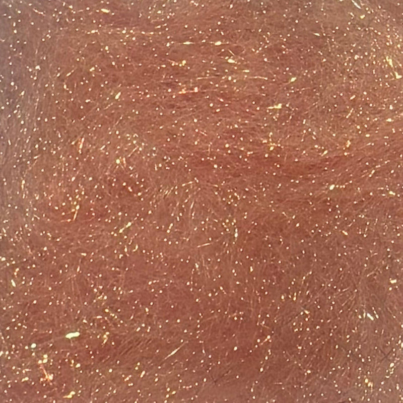 Fly tying dubbing material with coppery pink and gold sparkly strands