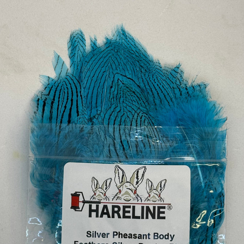 Hareline Silver Pheasant body feathers, blue tuft in clear bag