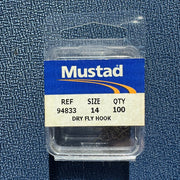 Pack of MUSTAD dry fly hooks, Ref 94833, size 14, qty 100