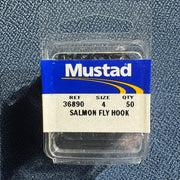 Mustad salmon fly hook in clear plastic box, size 4, qty 50