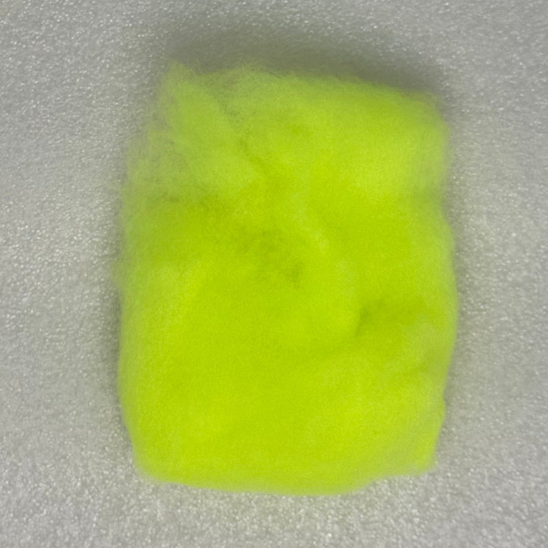 Neon yellow fly tying dubbing fibers clump, soft and fluffy