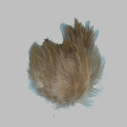 Strung neck hackle feathers, olive brown with light blue accents on tips