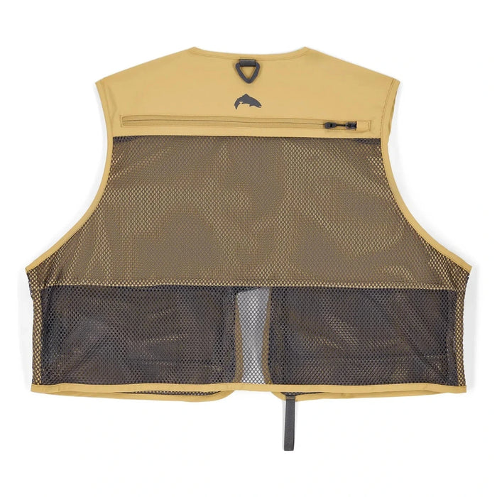 Back of Tributary Beige and black mesh fishing vest on a white background