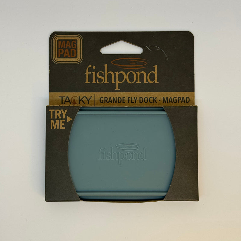 Fishpond Tacky Grande fly dock MagPad, blue adhesive pad on retail package