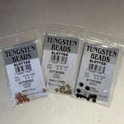 Slotted tungsten bead packs in black, copper, and gold