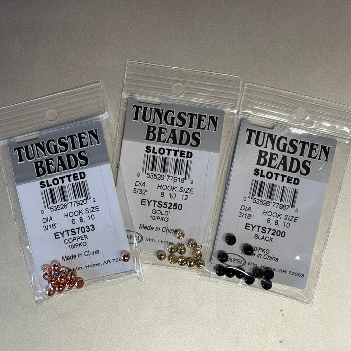 3 bags of Tungsten Slotted Beads colored copper, gold and black
