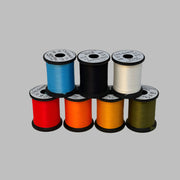 Color thread spools set on a single tray: blue, black, cream, red, orange, gold, olive