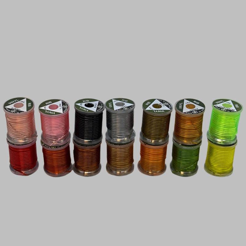Vinyl D-rib cord spools in assorted colors, stacked on small reels