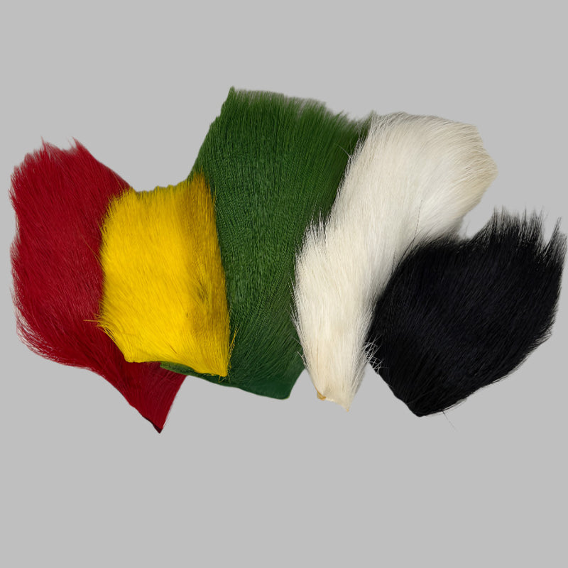 Deer belly hair assortment in red, yellow, green, white, and black