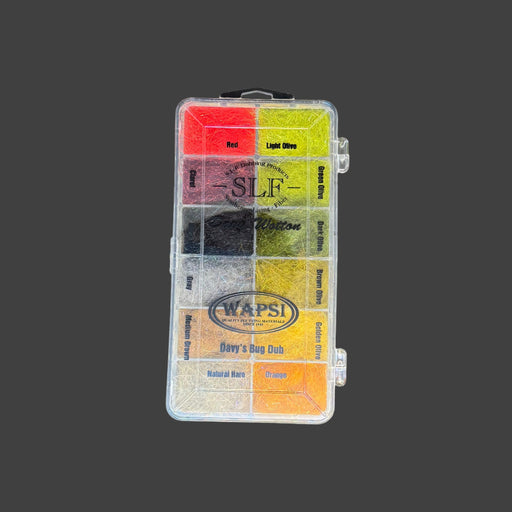 Plastic dubbing dispenser filled with 12 colors of dubbing