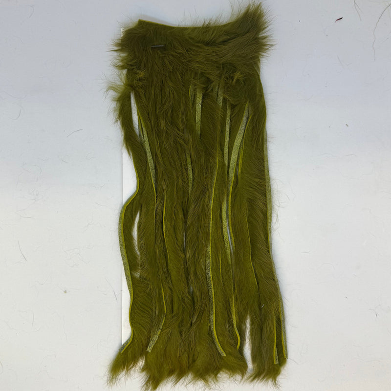 Rabbit half-skin fur hide with zonked shag, olive green