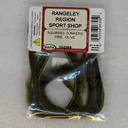 Packed squirrel zonkers with dark green and brown fur tufts in plastic bag