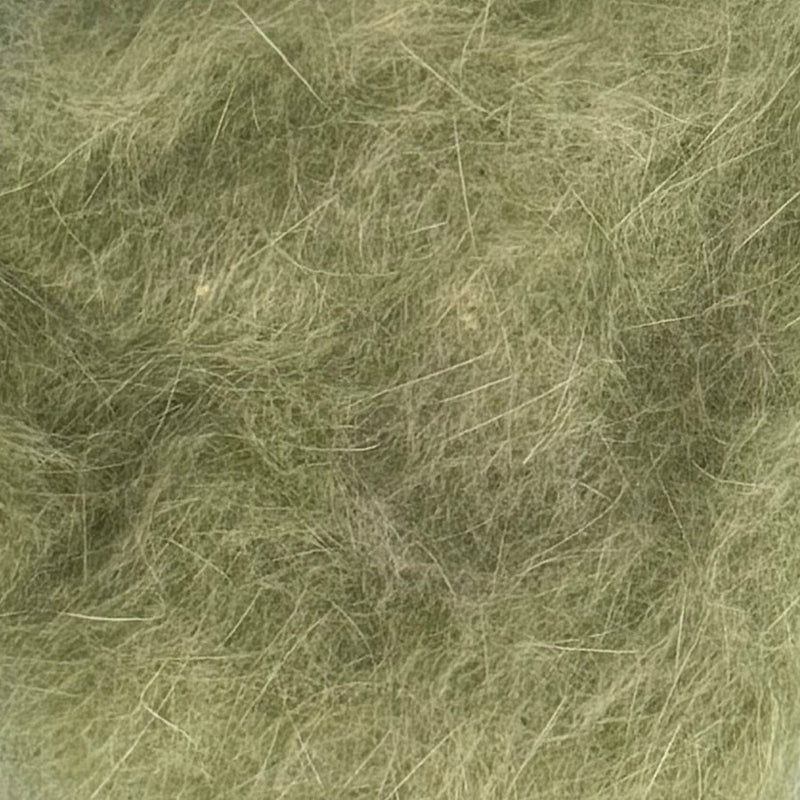 Rabbit dubbing material in pale green, airy shaggy fibers.