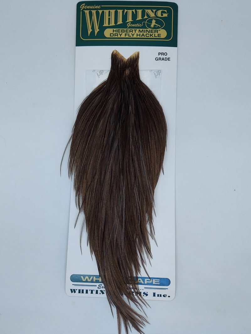 Whiting Farms Hebert Miner Pro Grade cape with dark dun marabou fibers