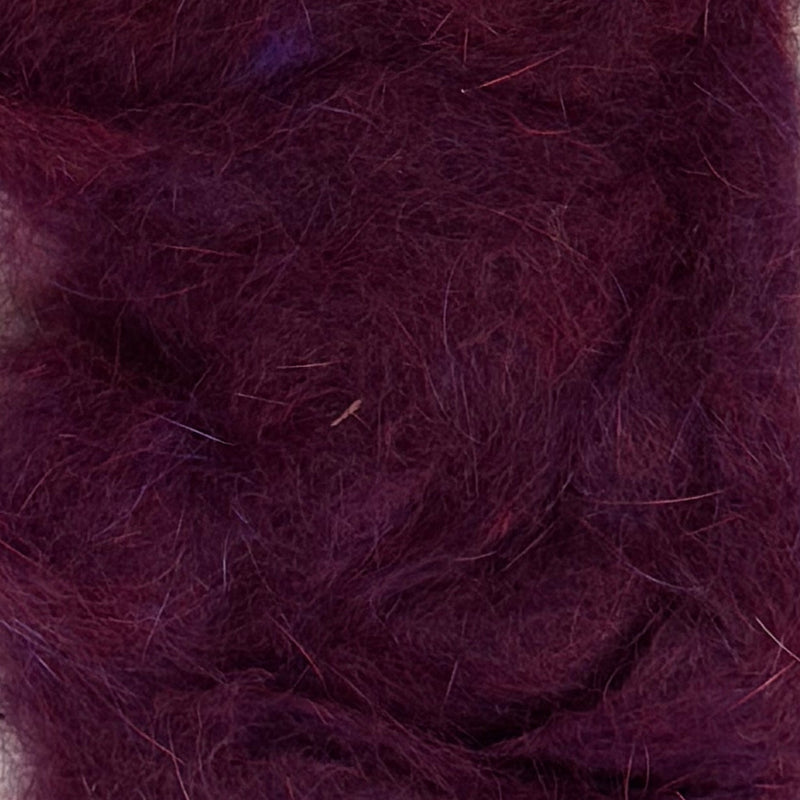 Rabbit dubbing material, deep burgundy purple loose fibers