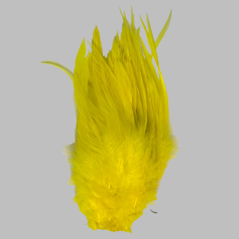 Strung rooster saddle feathers, bright yellow