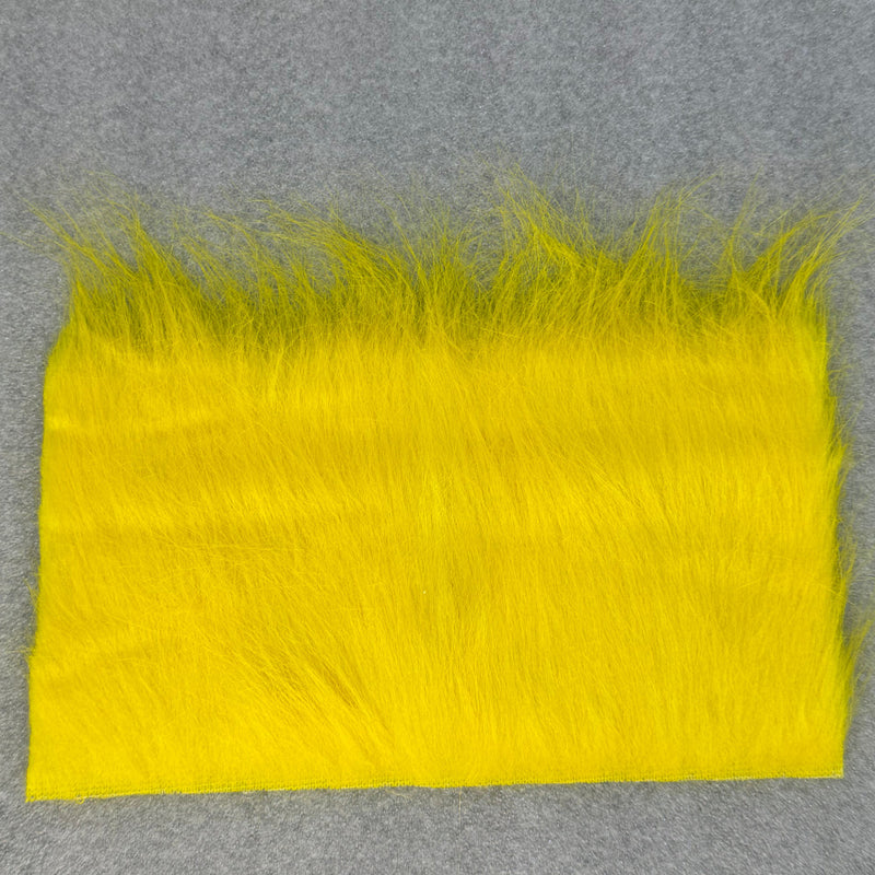 Yellow fur fabric swatch rectangle with dense long pile