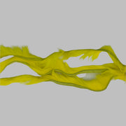 Zonker strips in neon yellow, long wavy fur strip with bright greenish highlights