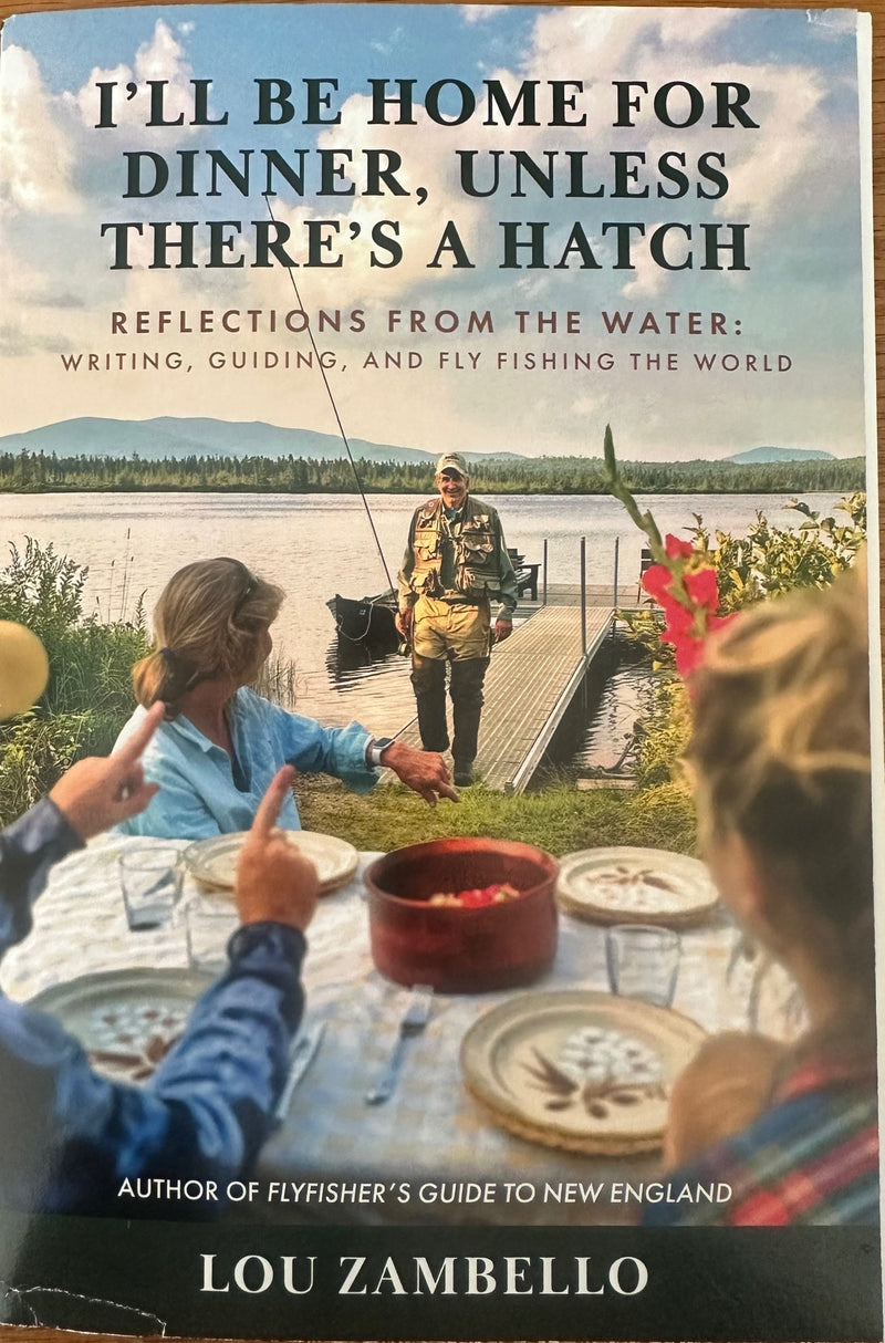 Book cover featuring title text and Lou Zambello, with fishing scene and lake