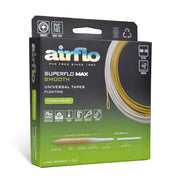 Fishing line retail box showing tan/yellow line on spool, universal taper