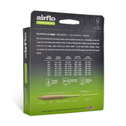 Fishing line retail box back with measurement chart and tapered line diagram