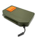 closed olive fly box with orange fly patch dock and black & white lanyard