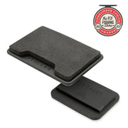Atollas fly caddy patch set in black and gray, stacked for storage