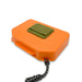 closed orange Atollas micro fly box with olive attachment for fly patch and black & white lanyard cord